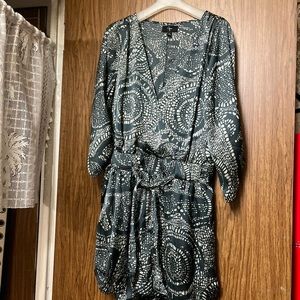 Aqua Silky Pattern Wrapped Romper with Waist-tie and Pockets